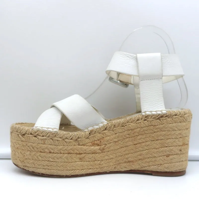 Celine Crisscross Platform Espadrille Wedge Sandals White Leather Size 36