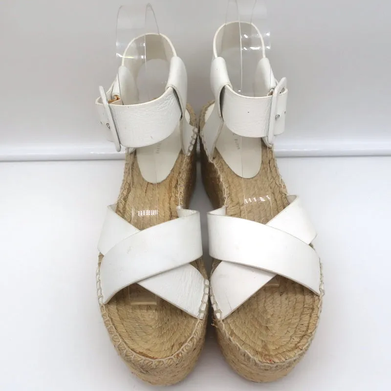 Celine Crisscross Platform Espadrille Wedge Sandals White Leather Size 36