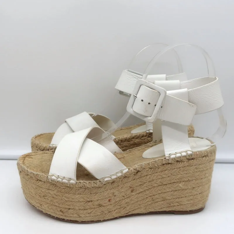 Celine Crisscross Platform Espadrille Wedge Sandals White Leather Size 36