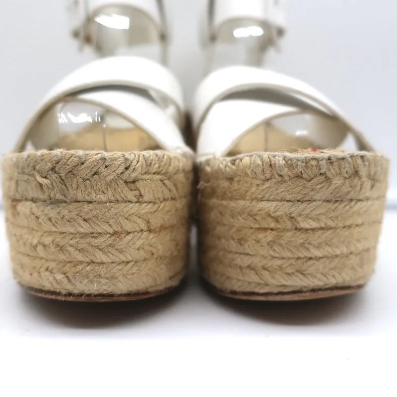 Celine Crisscross Platform Espadrille Wedge Sandals White Leather Size 36