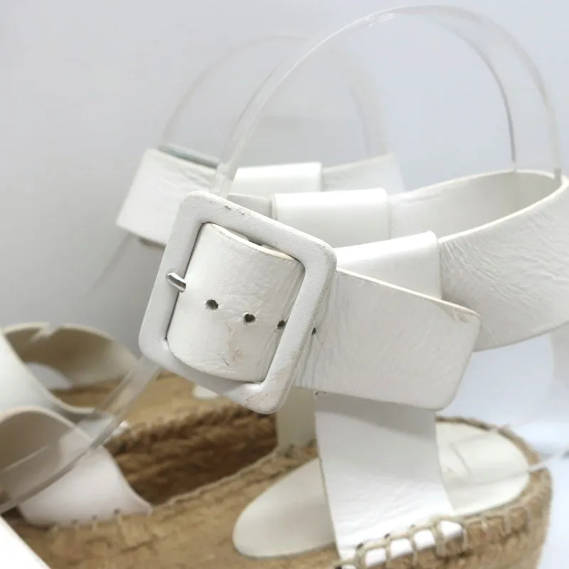 Celine Crisscross Platform Espadrille Wedge Sandals White Leather Size 36