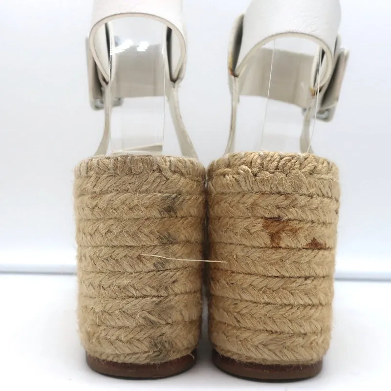 Celine Crisscross Platform Espadrille Wedge Sandals White Leather Size 36