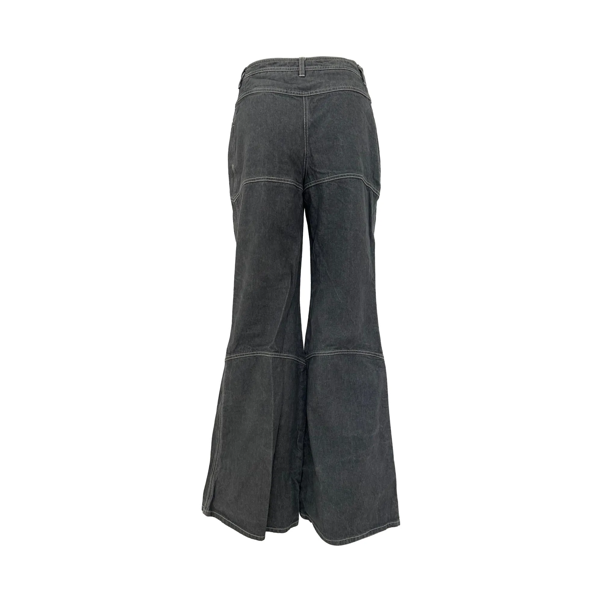 Chanel Grey Denim Wide-Leg Rhinestone Logo Jeans