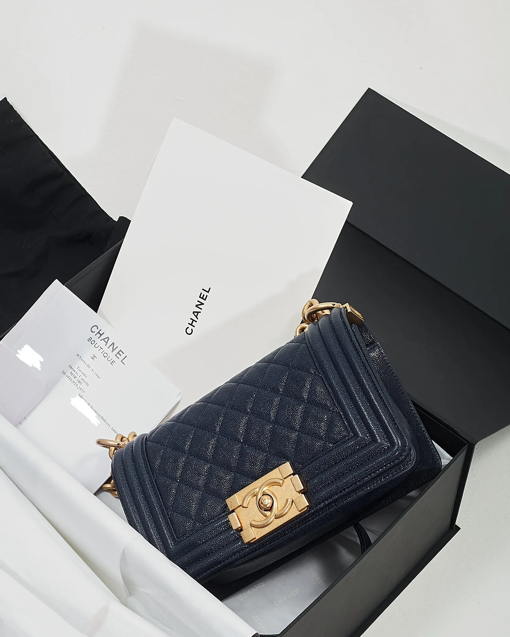 Chanel Navy Caviar Small GHW Boy Bag