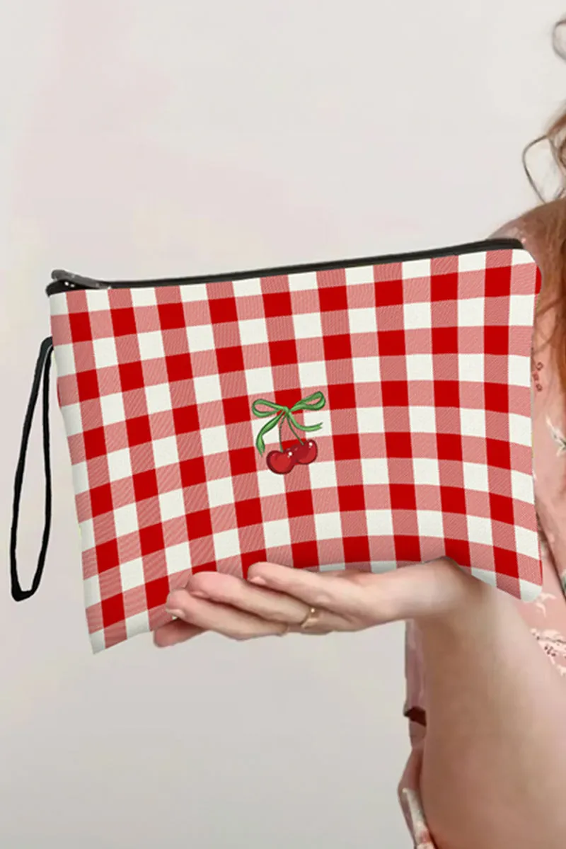 Cherry Sweet Red Checkered Canvas Pouch