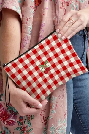 Cherry Sweet Red Checkered Canvas Pouch
