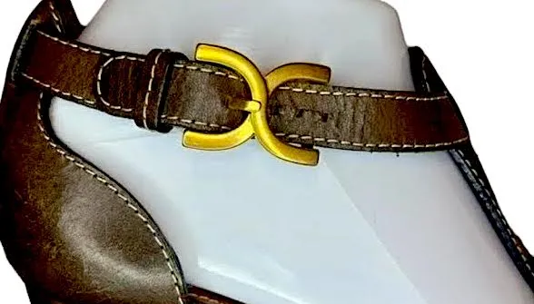 CHLOE Paris. Dark Brown Genuine Leather Goldplated Hardware Wedge Sandals SZ38IT