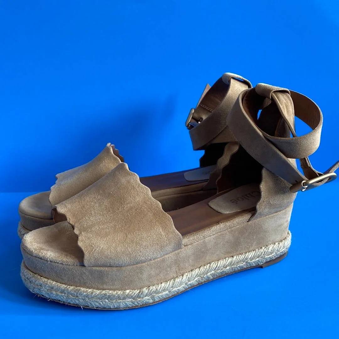 Chloe Tan Suede Platform Espadrille