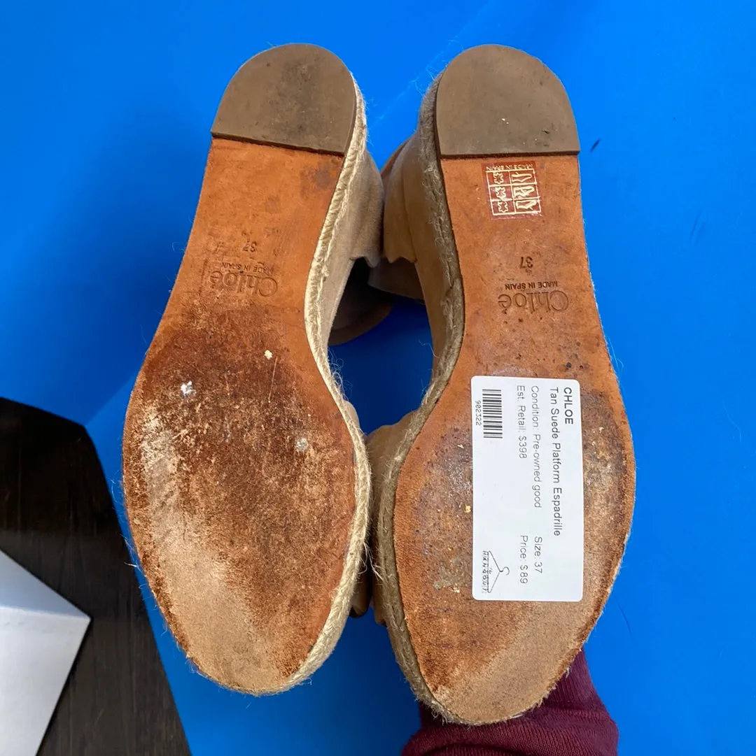 Chloe Tan Suede Platform Espadrille