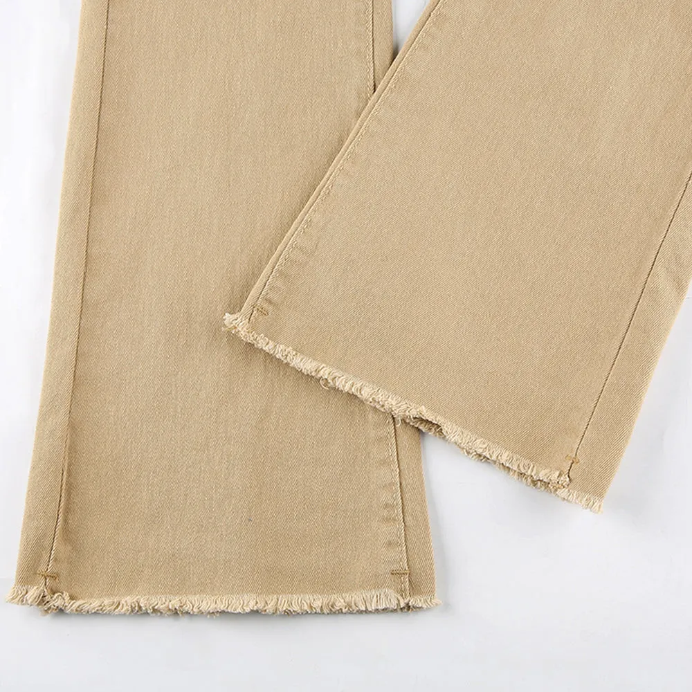 CityHottie - Women's jeans woman high waist Flared Jeans Khaki Black Brown Pants Women's pants for women clothing trouser Jean women trousers