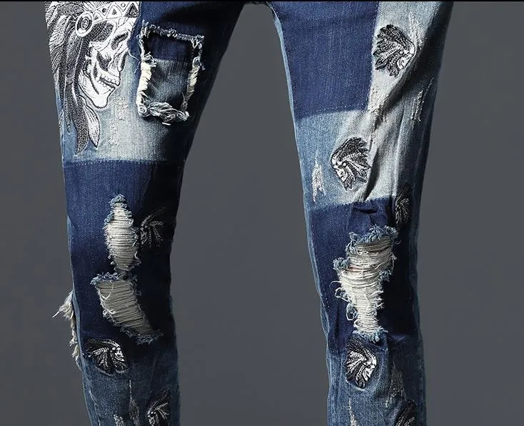 Célèbre marque Fashion Designer Jeans Hommes coupe droite slim Couleur Imprimé Hommes 100% Coton