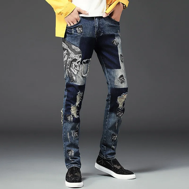 Célèbre marque Fashion Designer Jeans Hommes coupe droite slim Couleur Imprimé Hommes 100% Coton