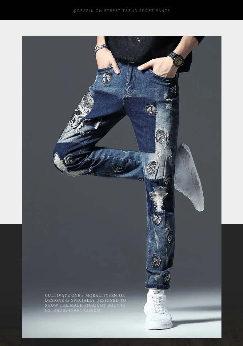 Célèbre marque Fashion Designer Jeans Hommes coupe droite slim Couleur Imprimé Hommes 100% Coton