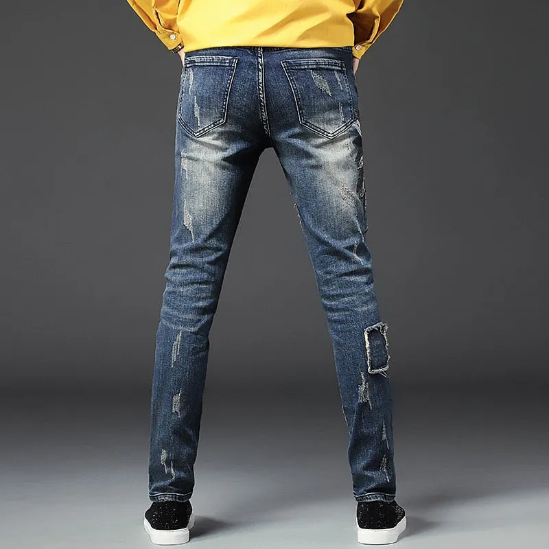 Célèbre marque Fashion Designer Jeans Hommes coupe droite slim Couleur Imprimé Hommes 100% Coton