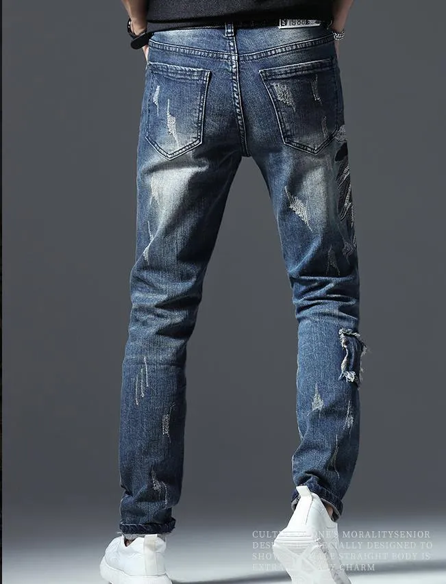 Célèbre marque Fashion Designer Jeans Hommes coupe droite slim Couleur Imprimé Hommes 100% Coton