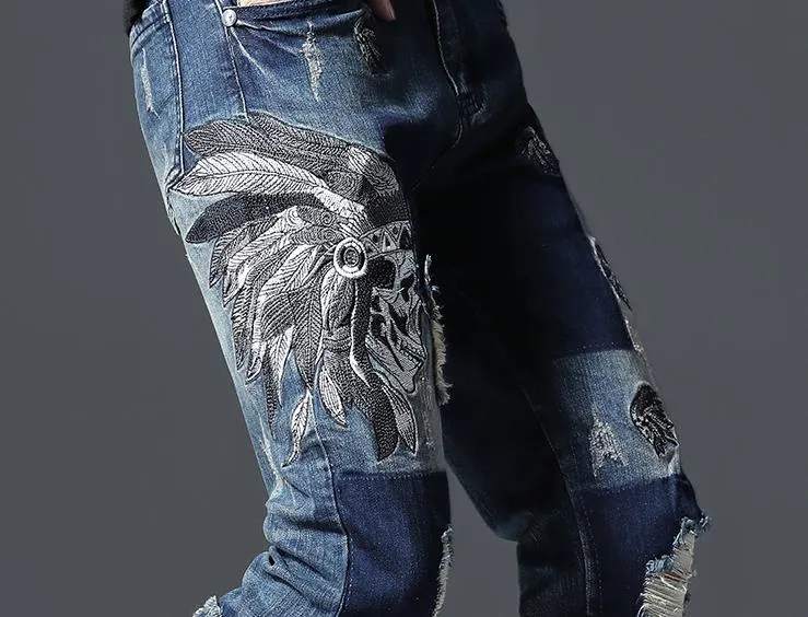 Célèbre marque Fashion Designer Jeans Hommes coupe droite slim Couleur Imprimé Hommes 100% Coton