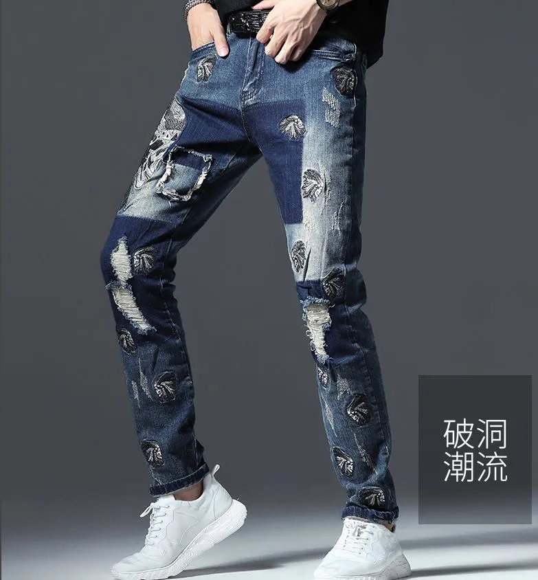 Célèbre marque Fashion Designer Jeans Hommes coupe droite slim Couleur Imprimé Hommes 100% Coton