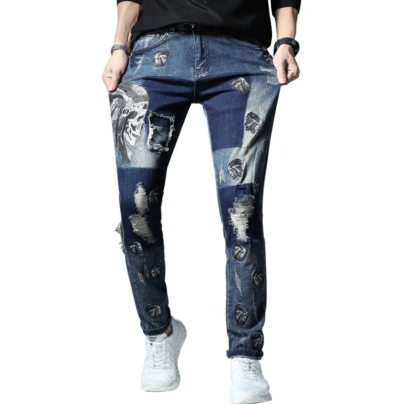 Célèbre marque Fashion Designer Jeans Hommes coupe droite slim Couleur Imprimé Hommes 100% Coton
