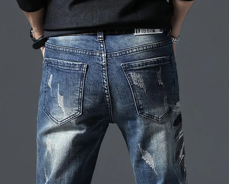 Célèbre marque Fashion Designer Jeans Hommes coupe droite slim Couleur Imprimé Hommes 100% Coton
