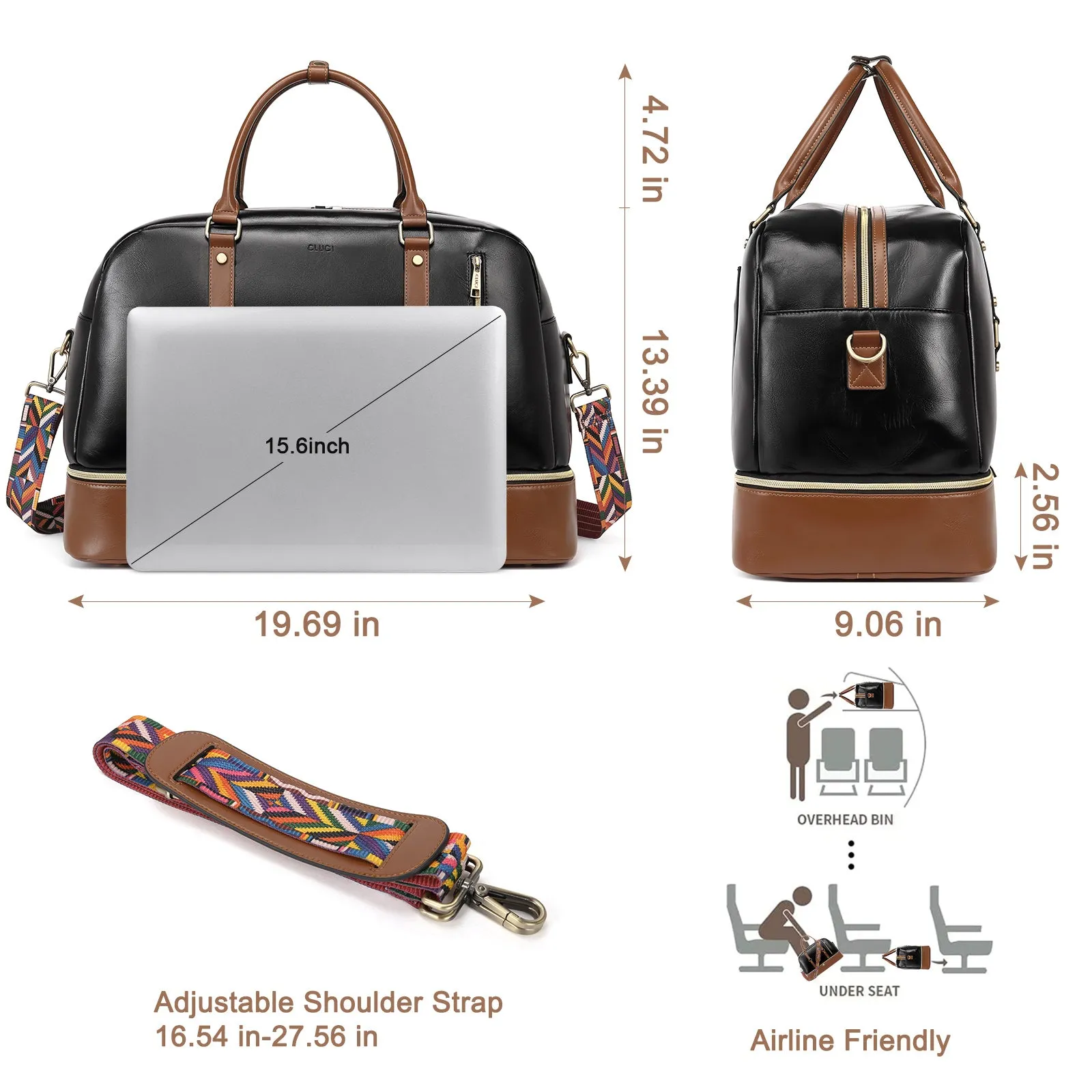 CLUCI Weekender Bag for Women Leather Overnight Carry on Travel Duffel Bags with Shoe Compartment