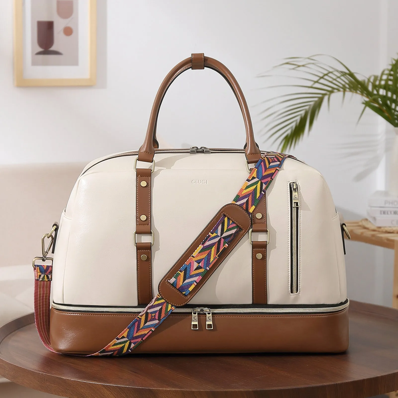 CLUCI Weekender Bag for Women Leather Overnight Carry on Travel Duffel Bags with Shoe Compartment