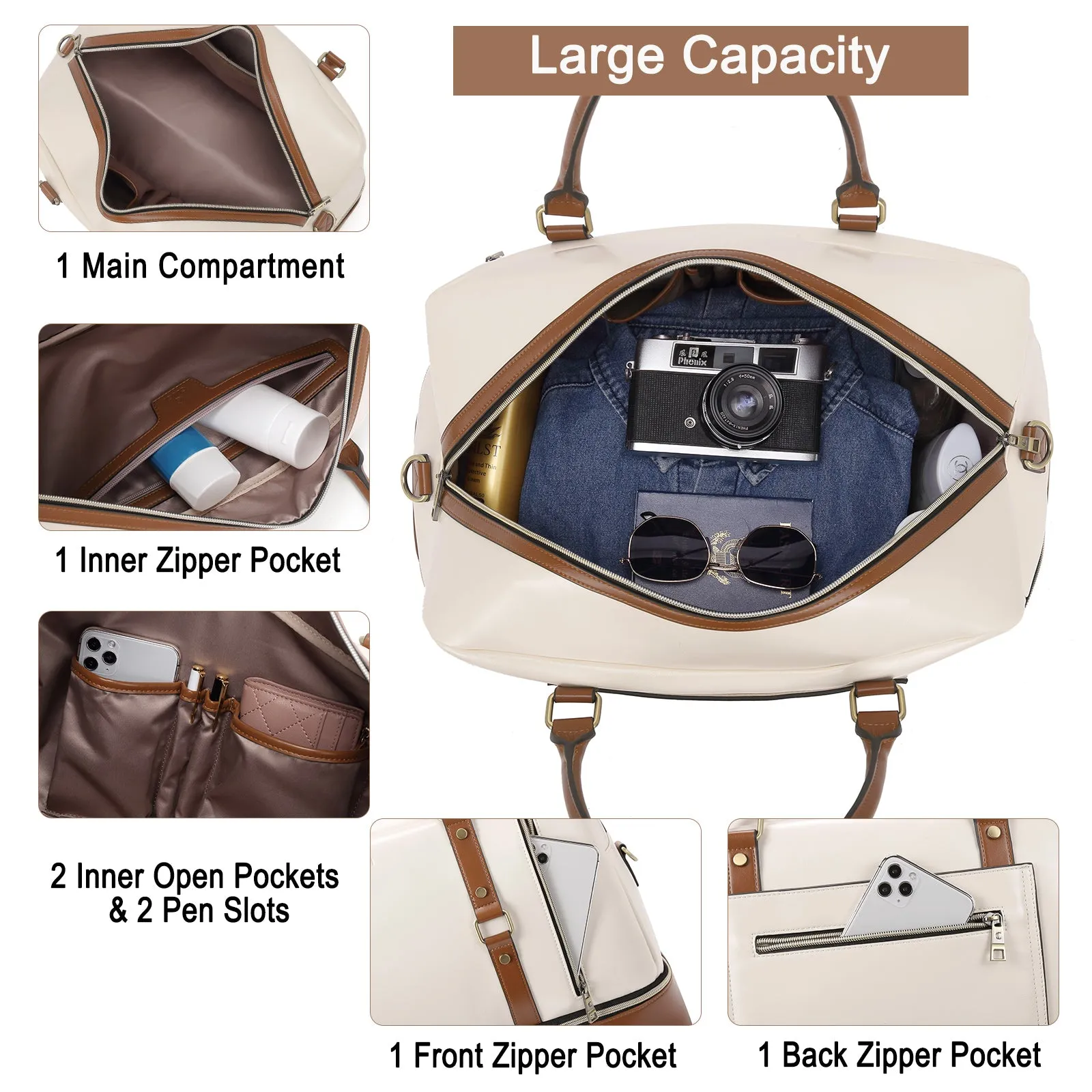 CLUCI Weekender Bag for Women Leather Overnight Carry on Travel Duffel Bags with Shoe Compartment