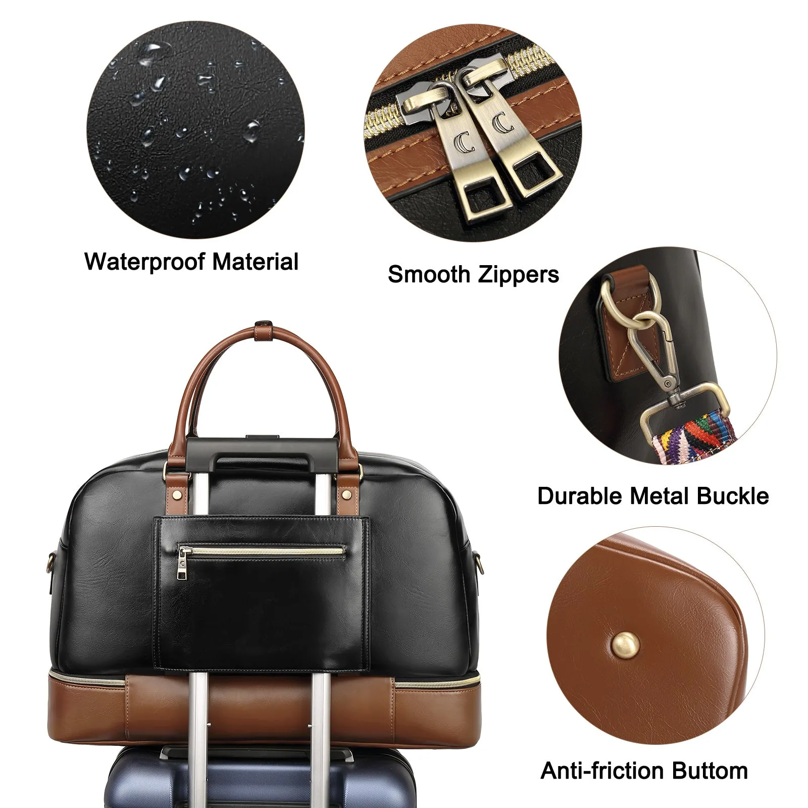 CLUCI Weekender Bag for Women Leather Overnight Carry on Travel Duffel Bags with Shoe Compartment
