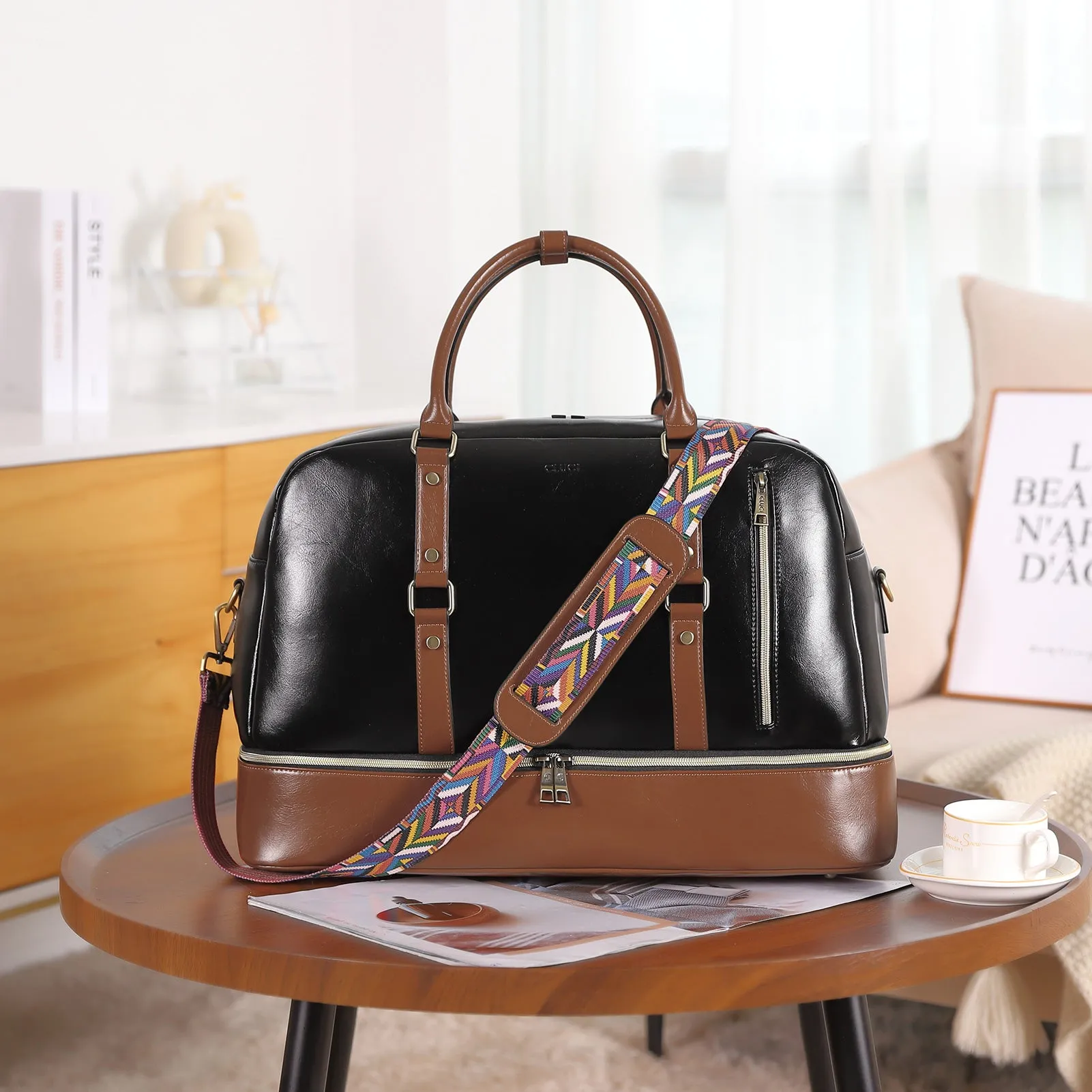 CLUCI Weekender Bag for Women Leather Overnight Carry on Travel Duffel Bags with Shoe Compartment