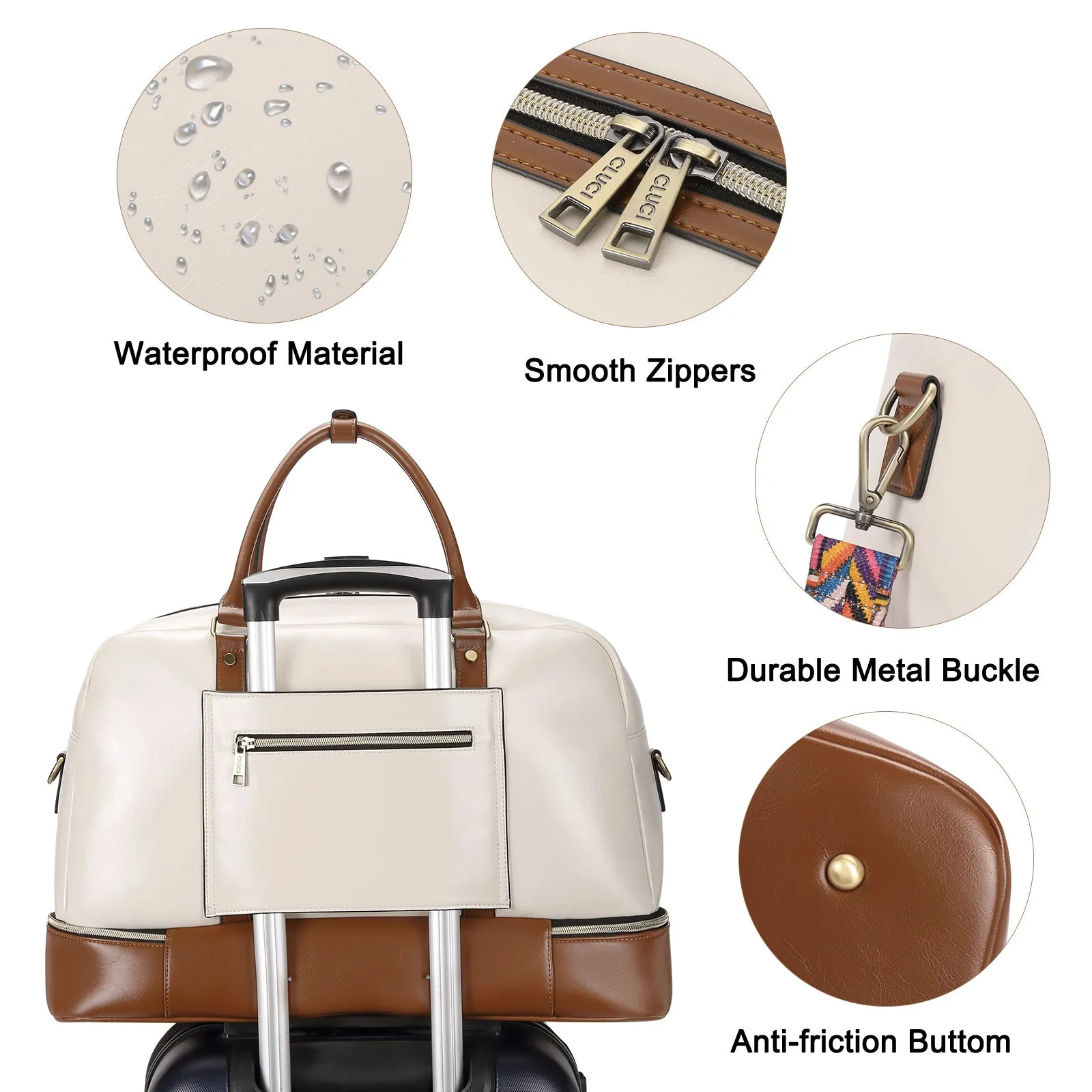 CLUCI Weekender Bag for Women Leather Overnight Carry on Travel Duffel Bags with Shoe Compartment