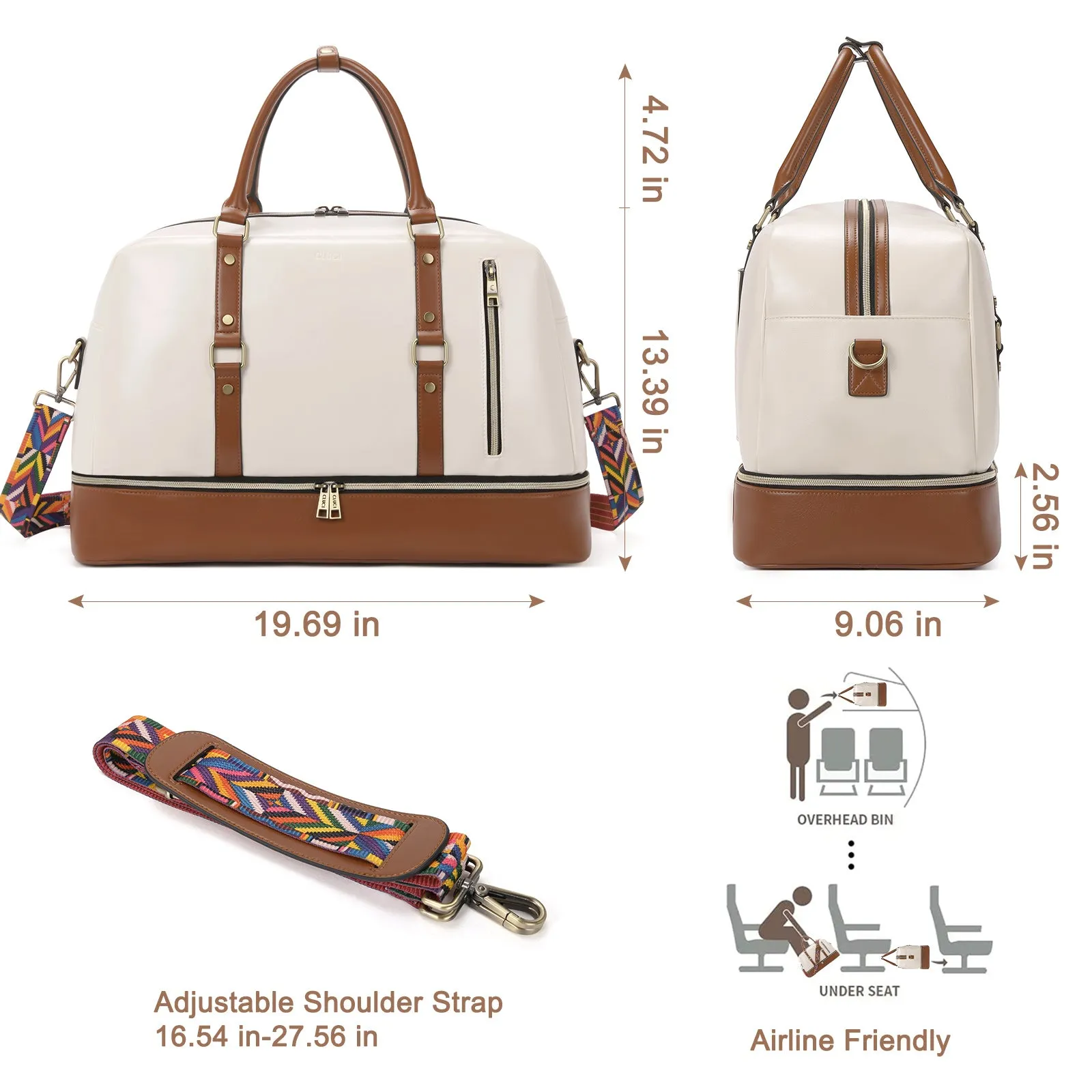 CLUCI Weekender Bag for Women Leather Overnight Carry on Travel Duffel Bags with Shoe Compartment