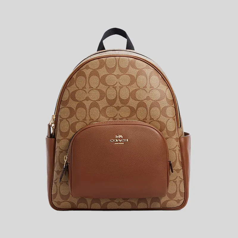 Coach Court Backpack In Signature Canvas Khaki Saddle RS-5671