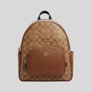 Coach Court Backpack In Signature Canvas Khaki Saddle RS-5671