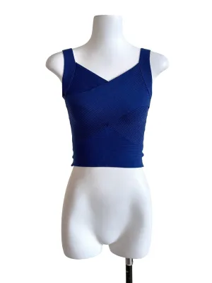 Cobalt Blue Plain Sleeveless Crop Top