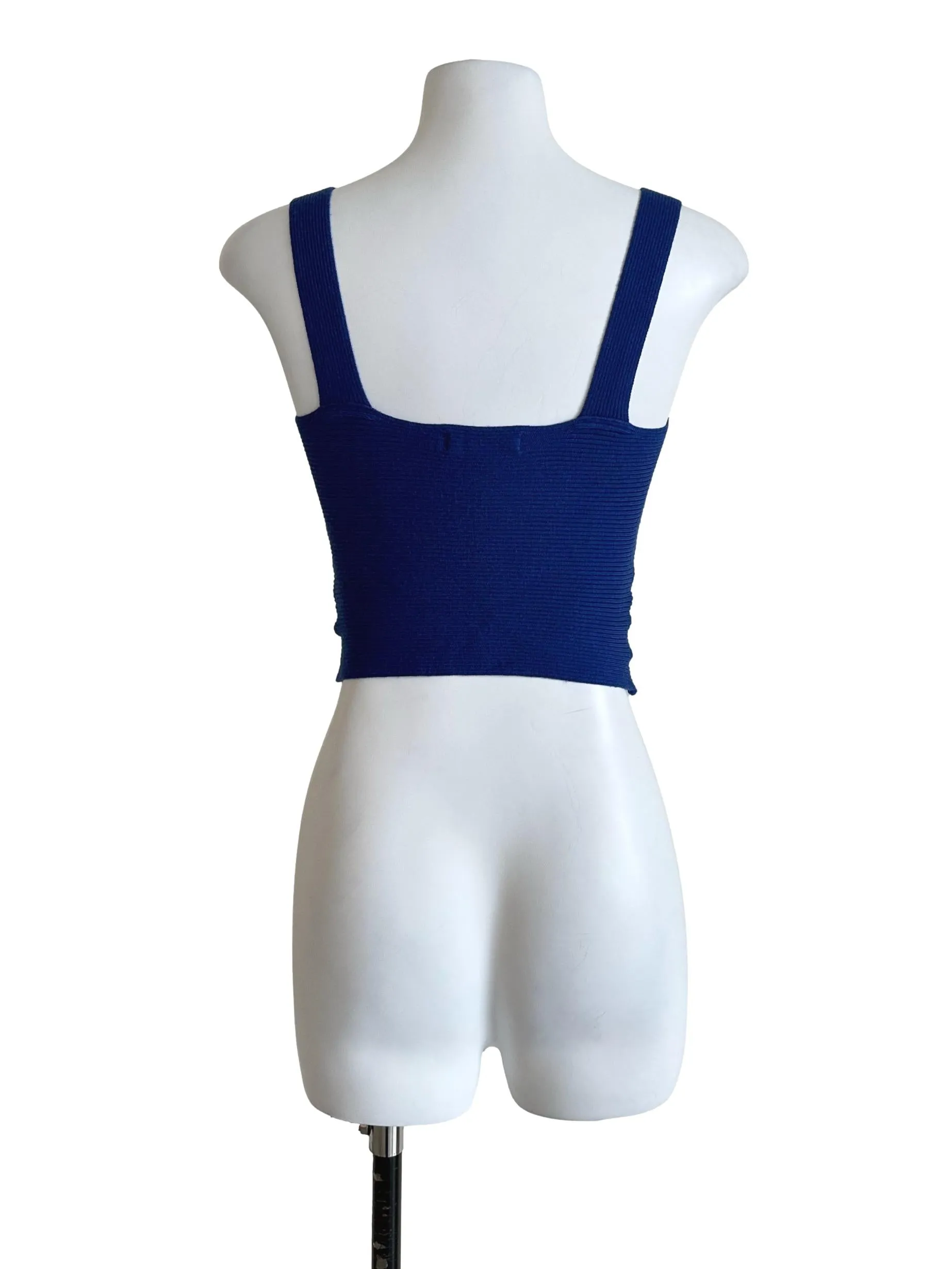 Cobalt Blue Plain Sleeveless Crop Top