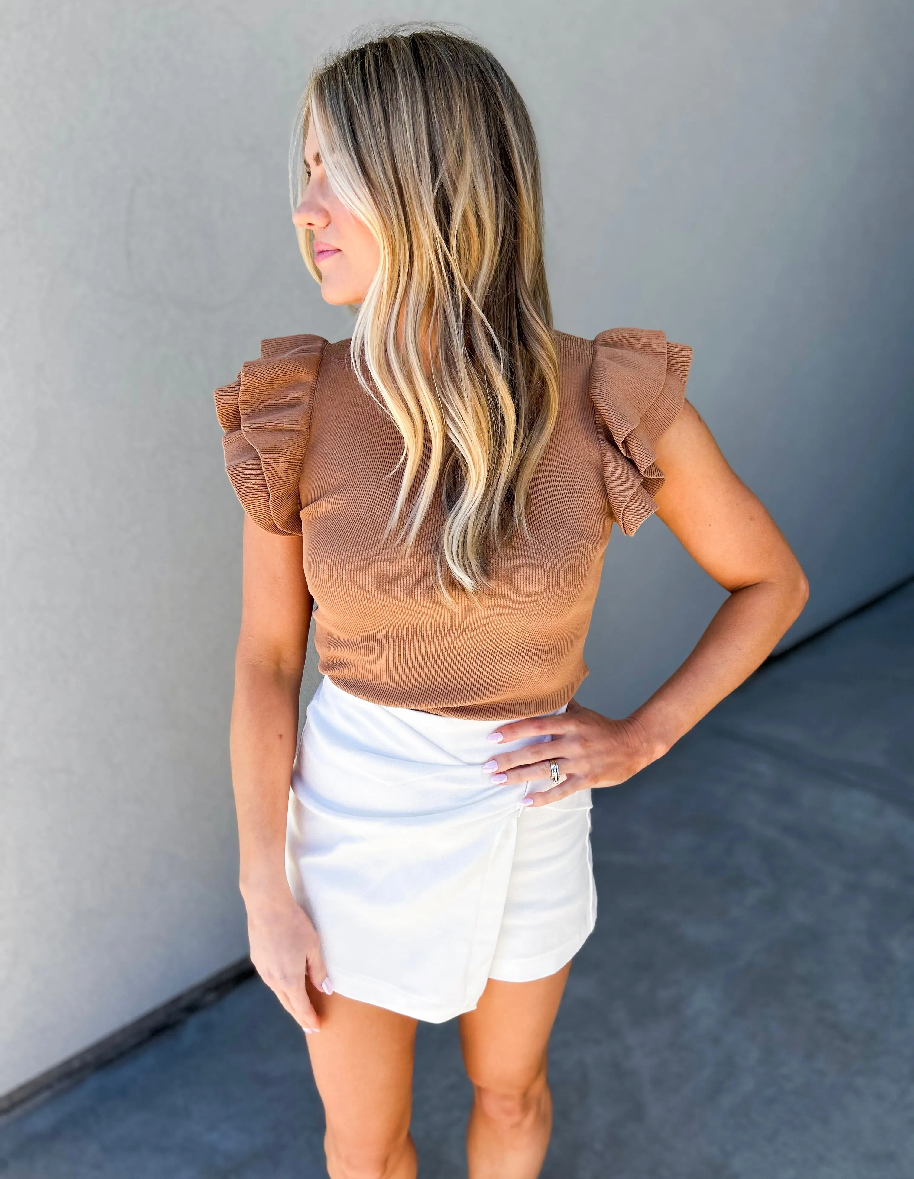 Codi Side Twist Stretch Denim Skort (White)