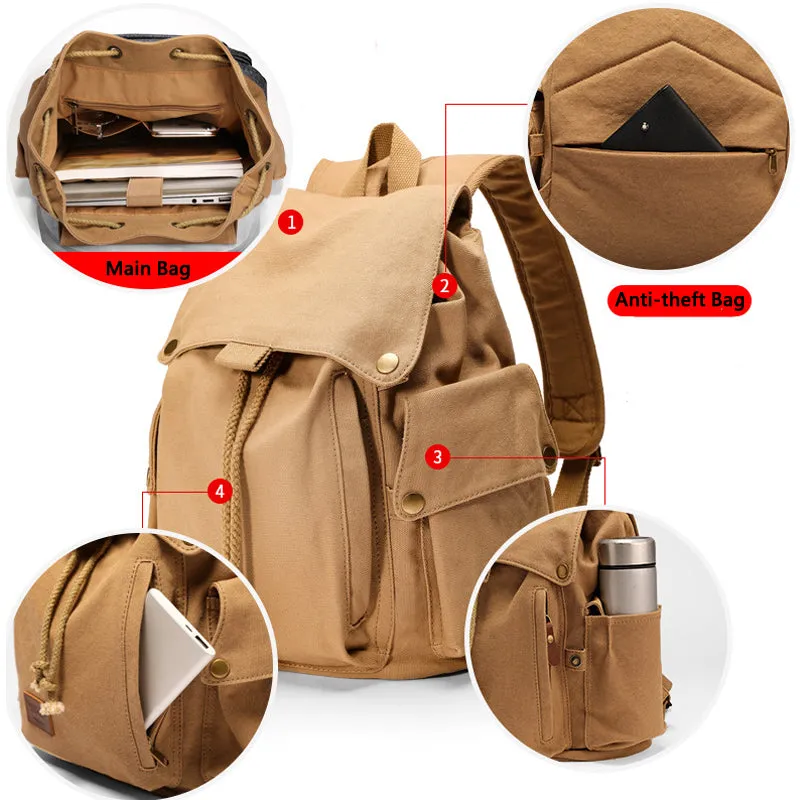 College Canvas Backpack 14inch Drawstring Bookbag