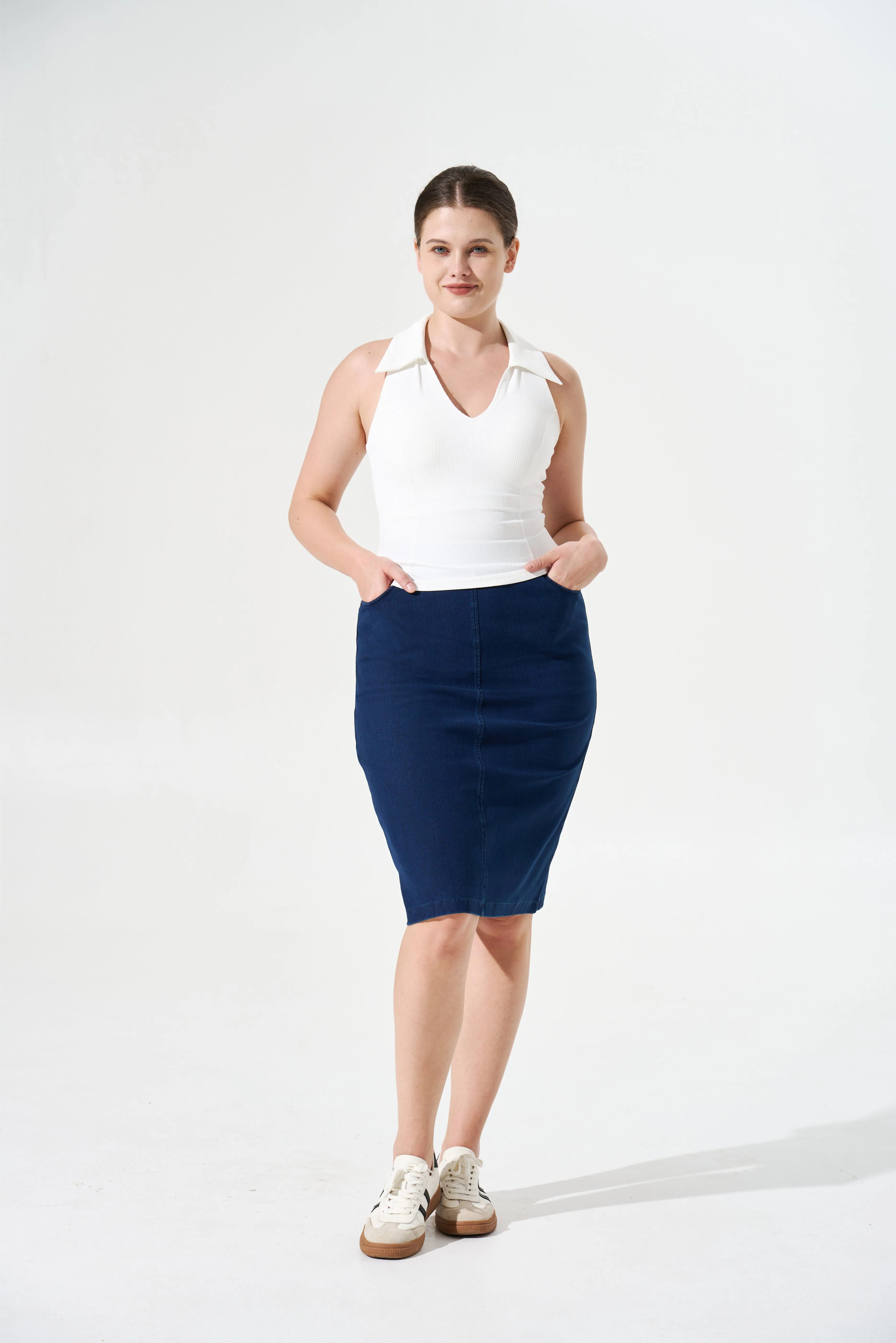 Cooling & Stretchable Denim Skirt With Tummy Control