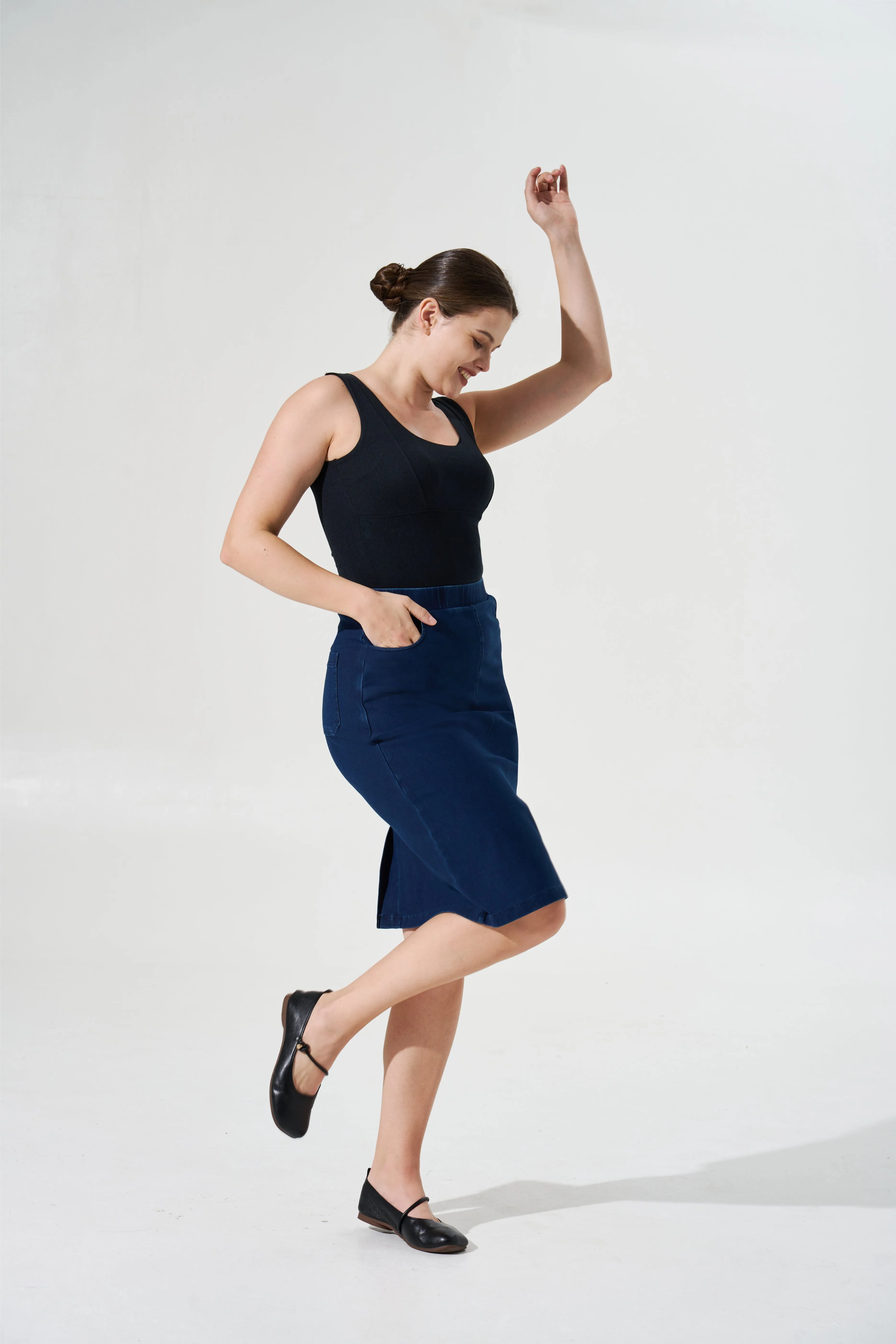 Cooling & Stretchable Denim Skirt With Tummy Control