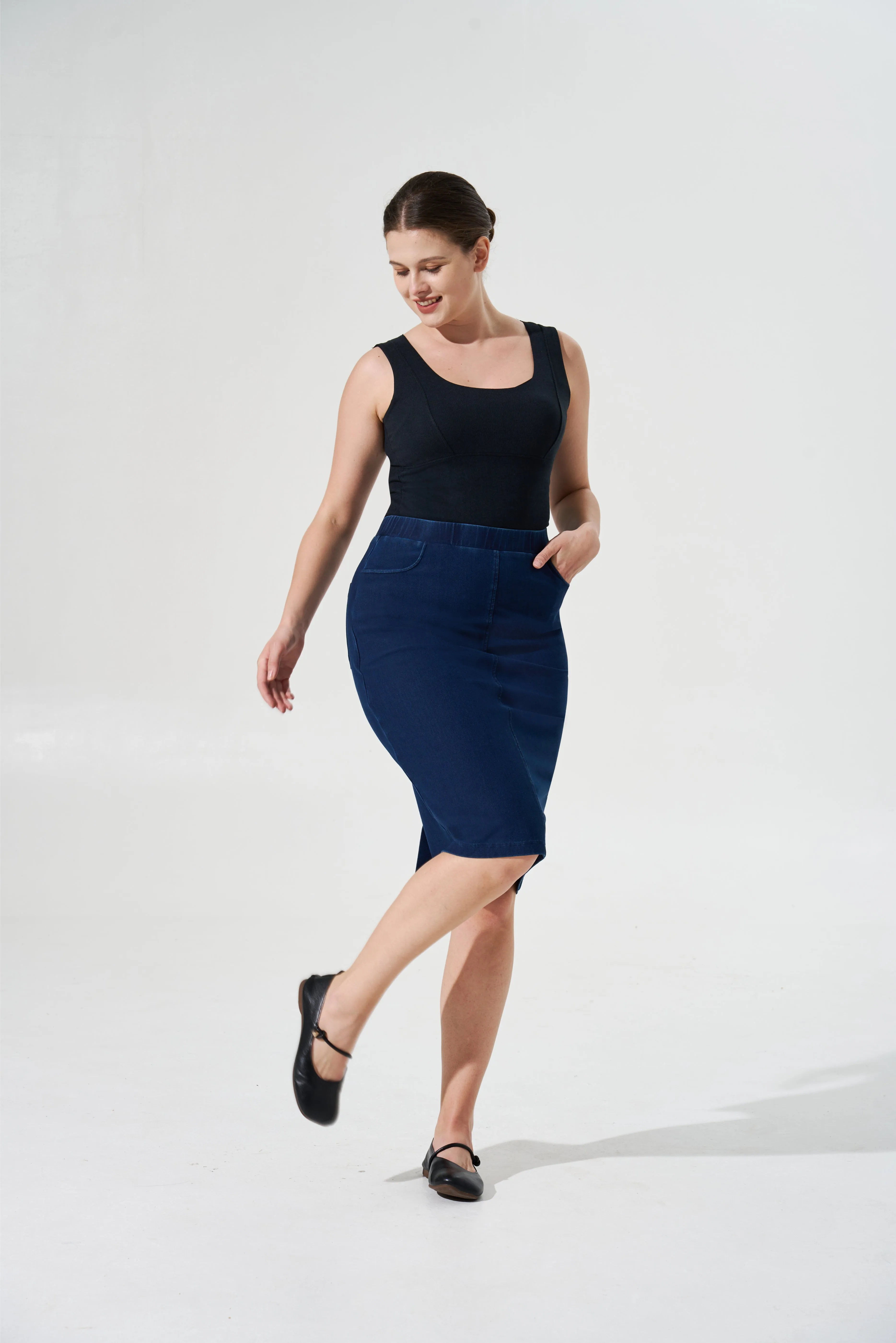 Cooling & Stretchable Denim Skirt With Tummy Control