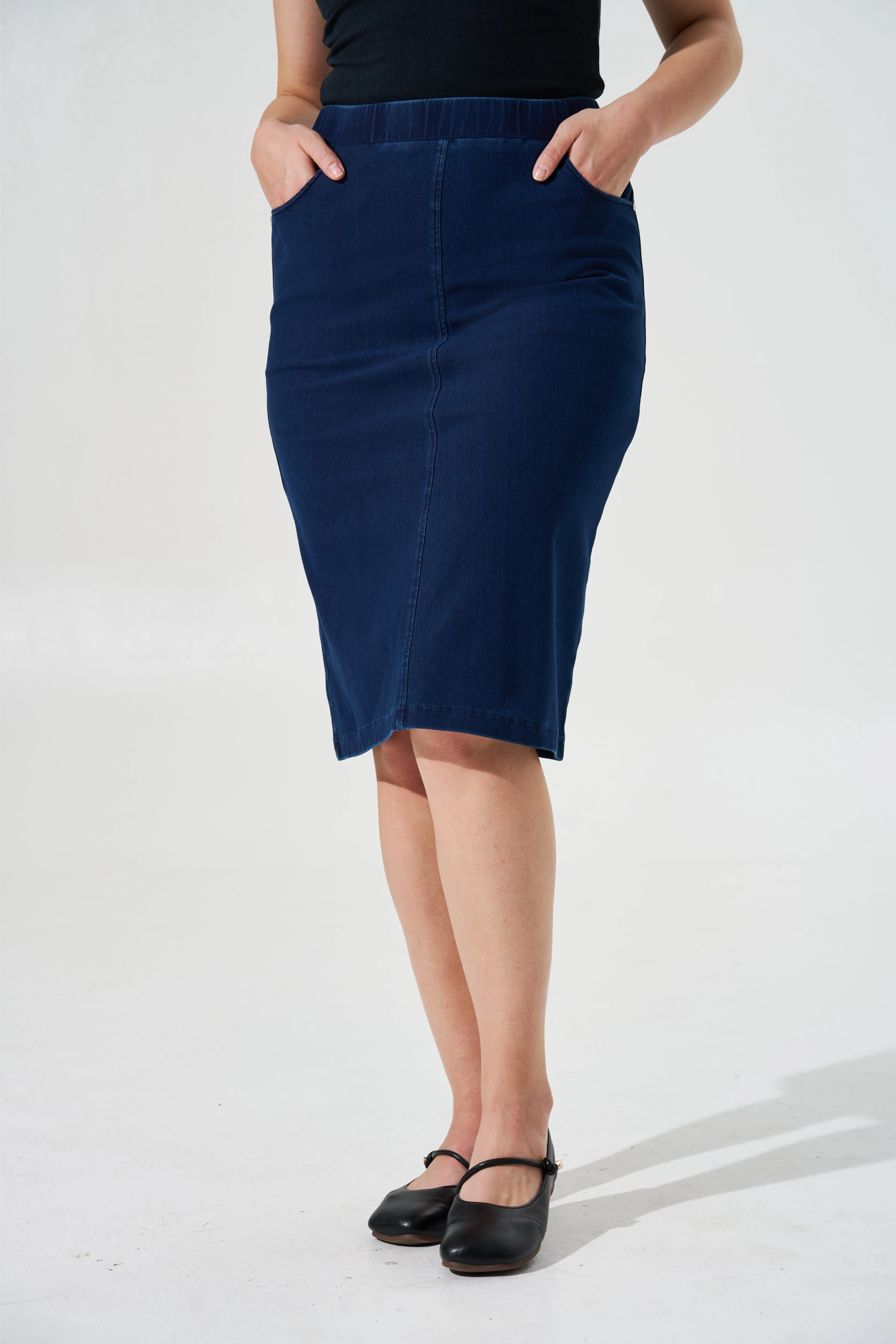 Cooling & Stretchable Denim Skirt With Tummy Control