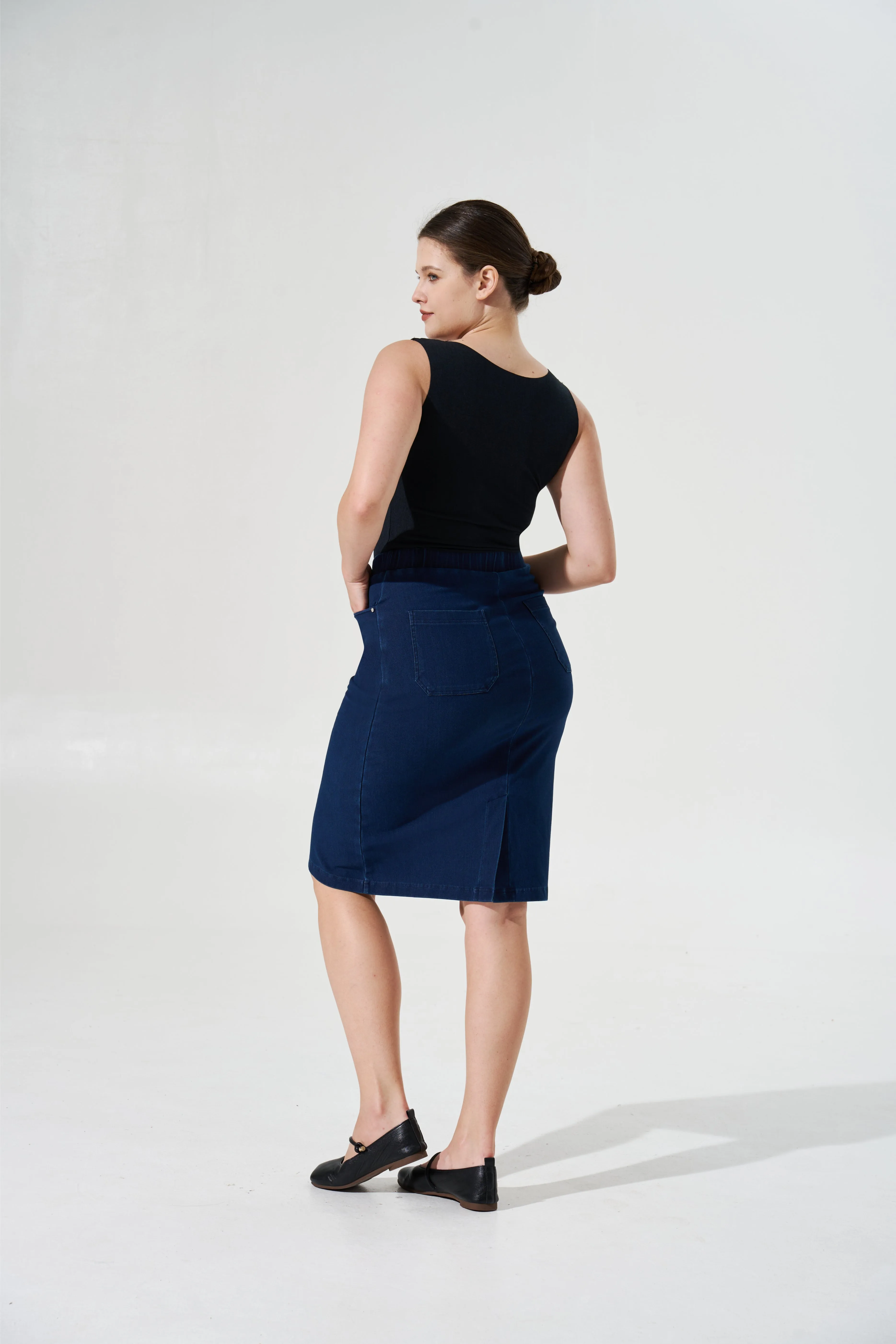 Cooling & Stretchable Denim Skirt With Tummy Control