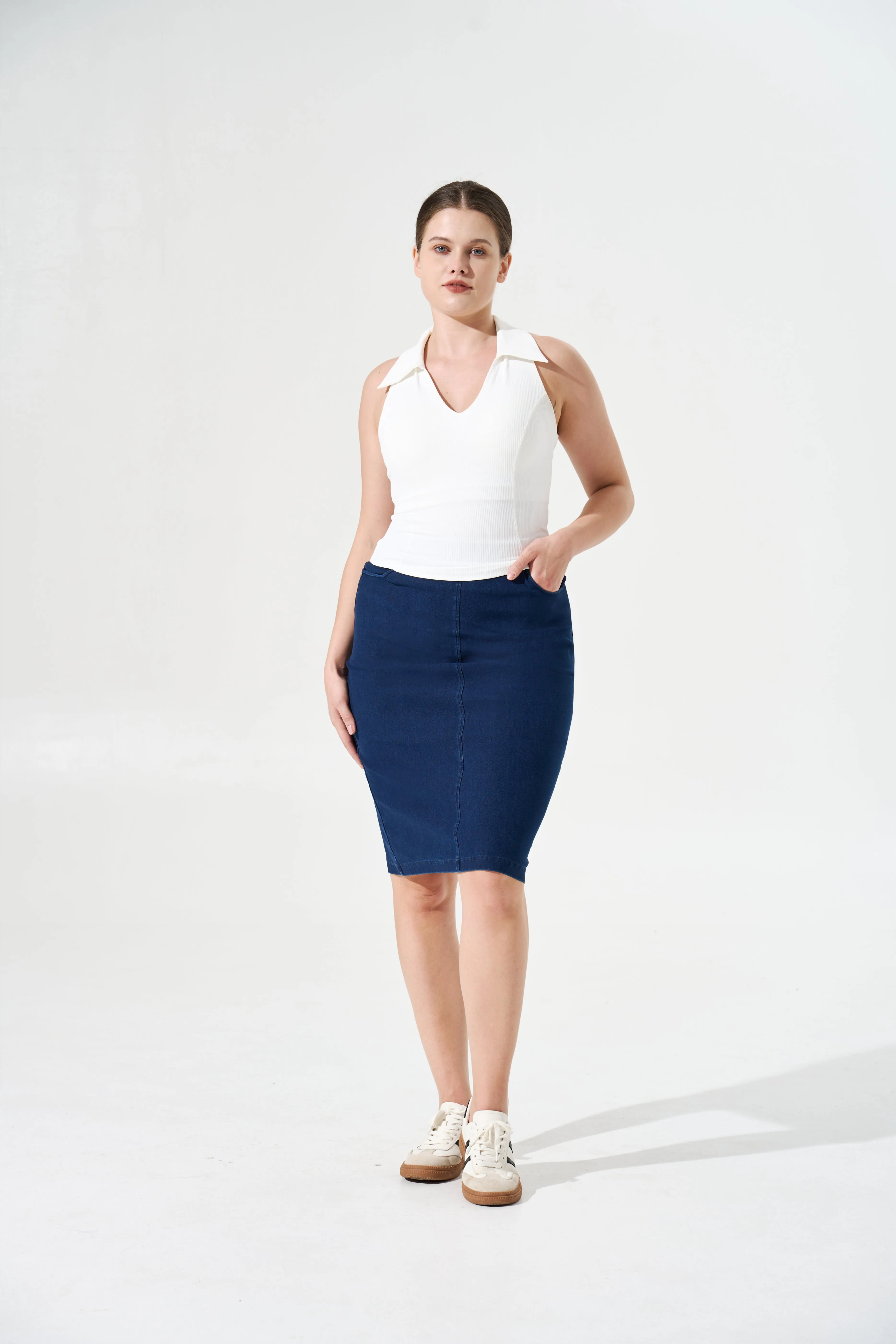 Cooling & Stretchable Denim Skirt With Tummy Control