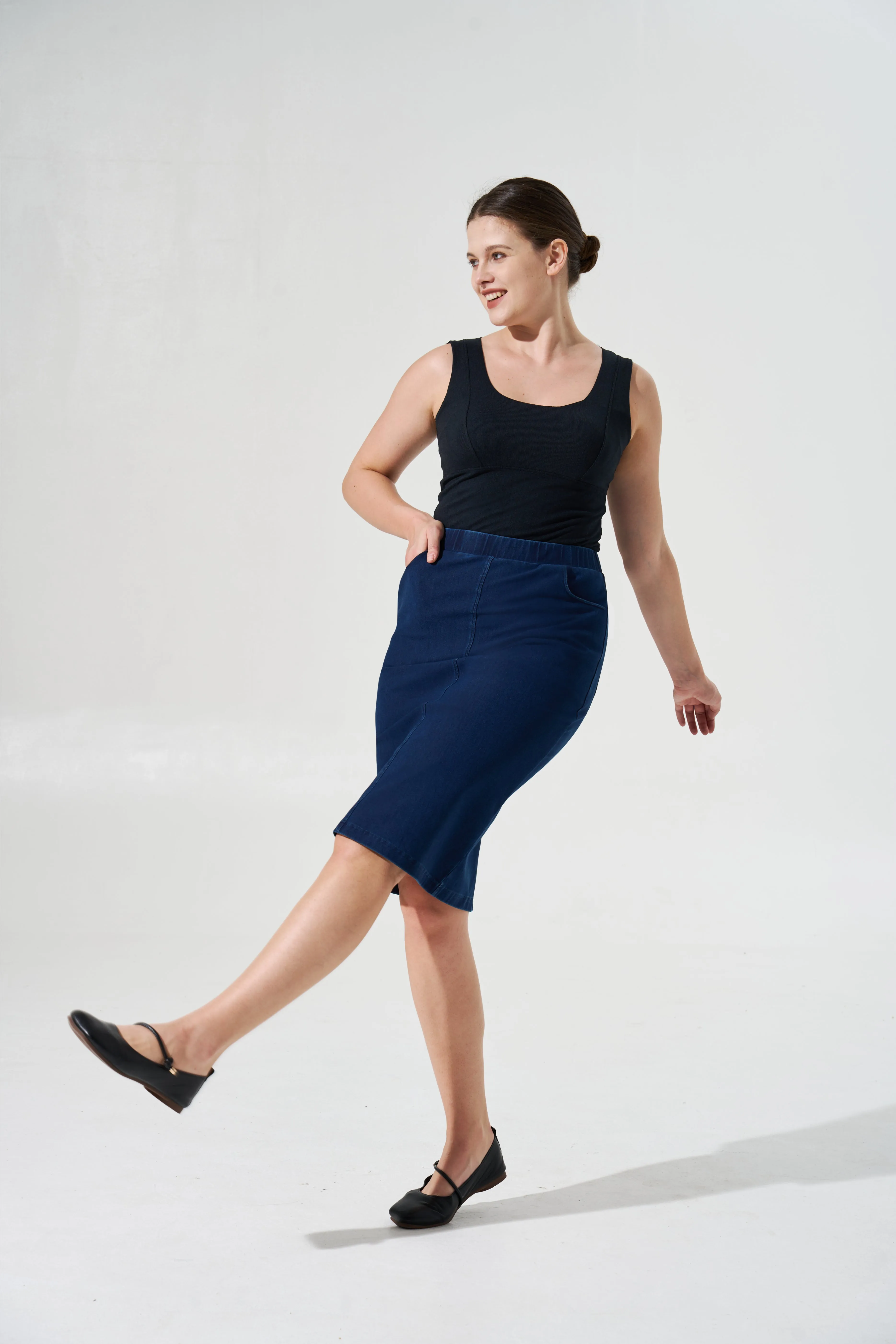 Cooling & Stretchable Denim Skirt With Tummy Control