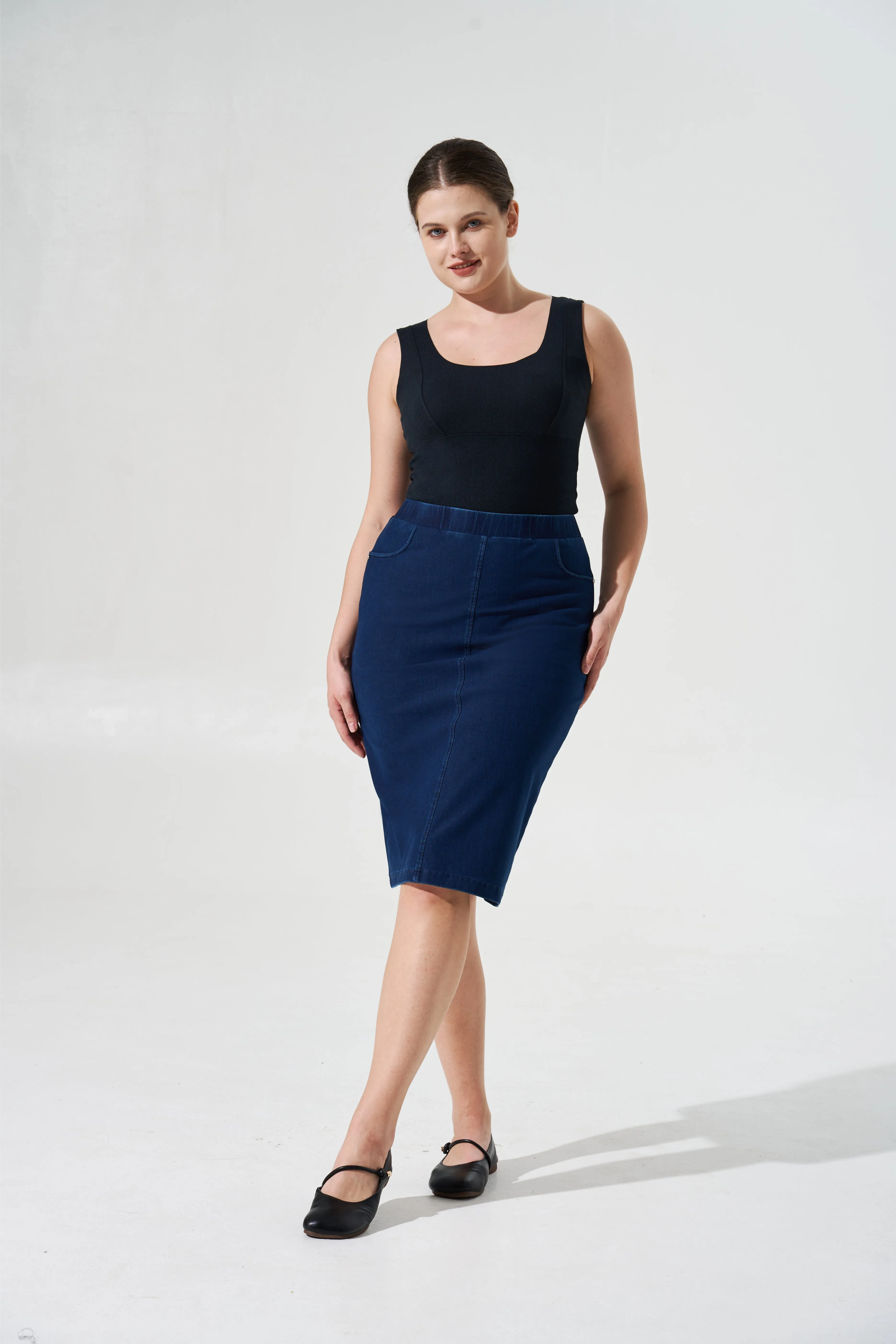 Cooling & Stretchable Denim Skirt With Tummy Control