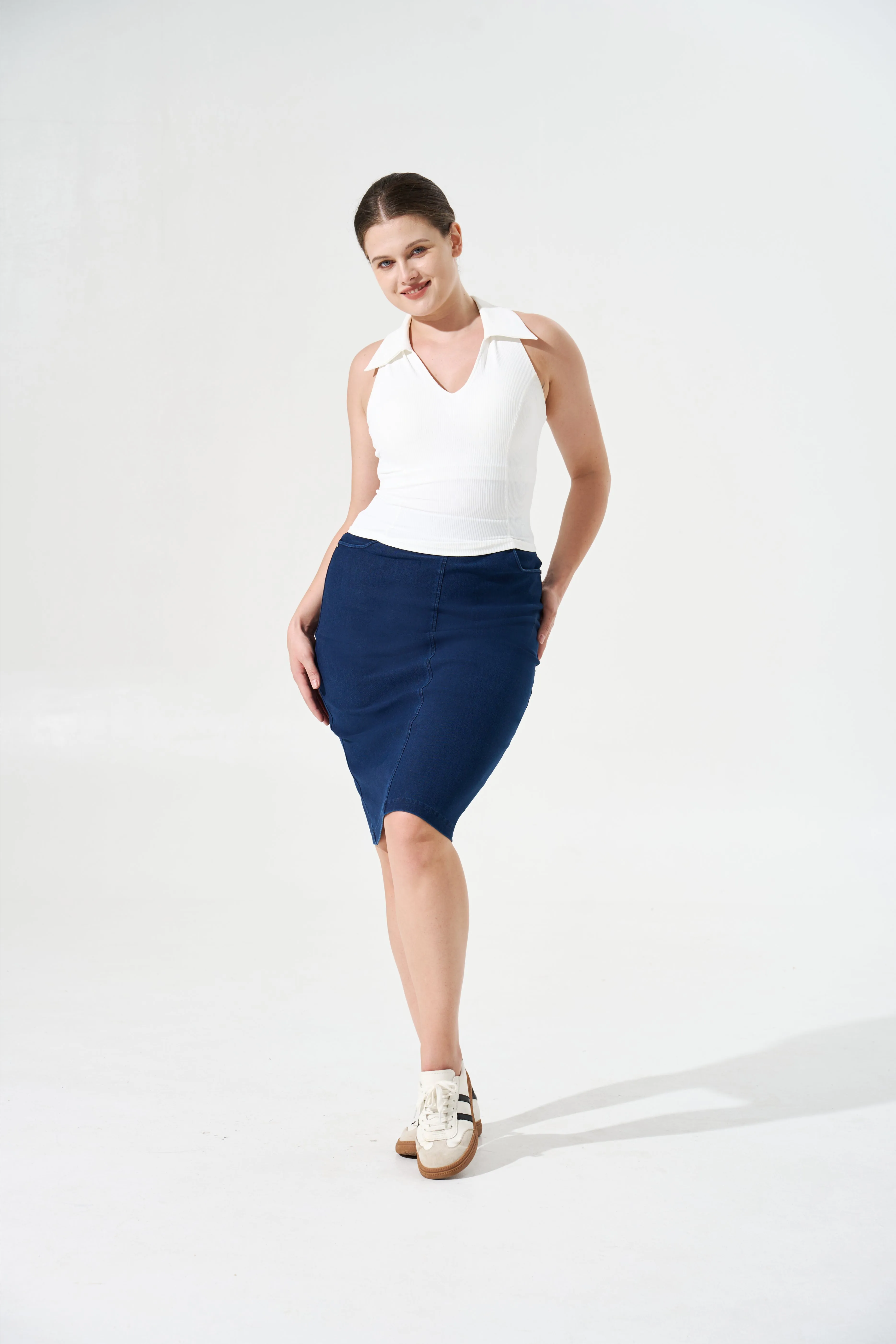Cooling & Stretchable Denim Skirt With Tummy Control