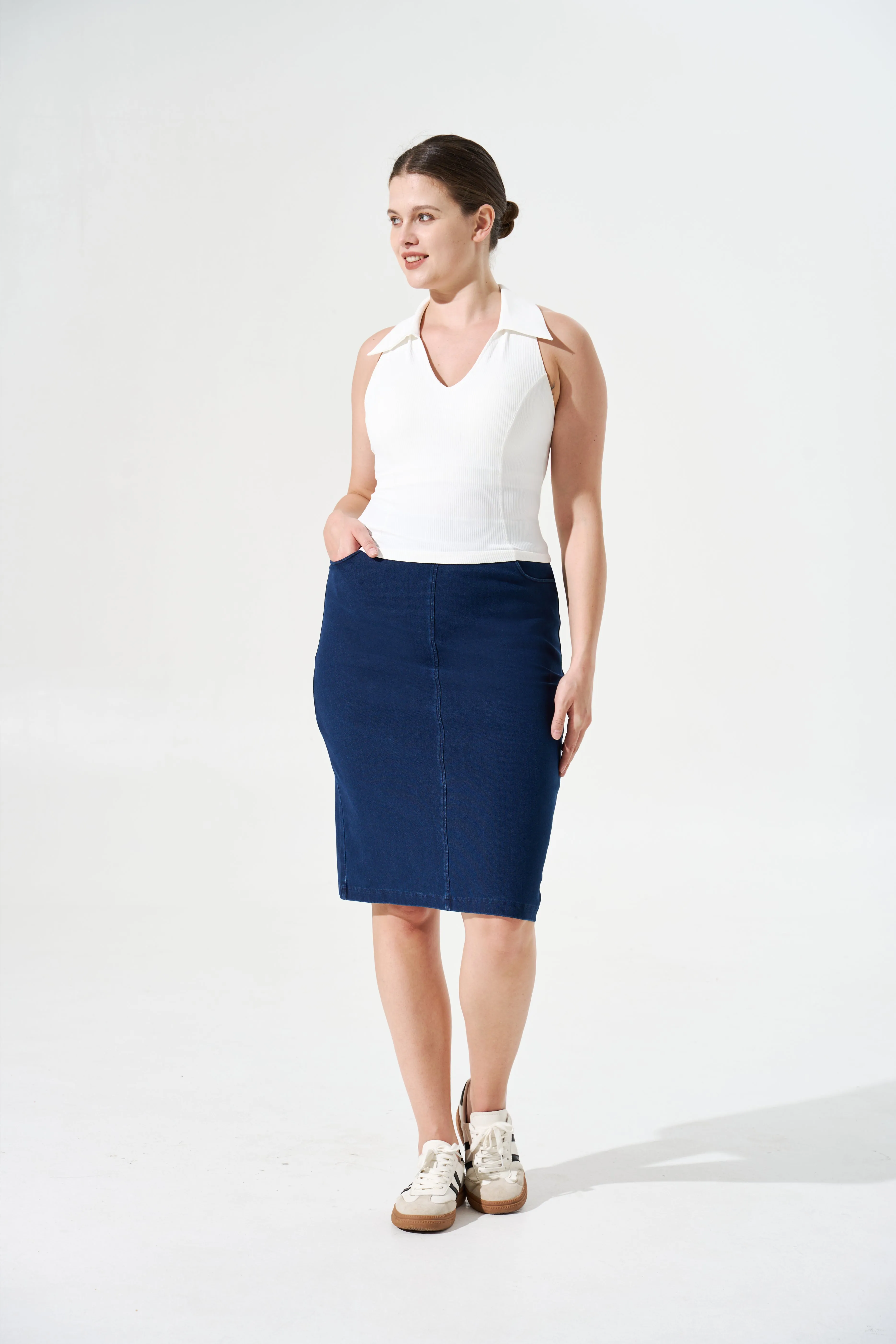 Cooling & Stretchable Denim Skirt With Tummy Control