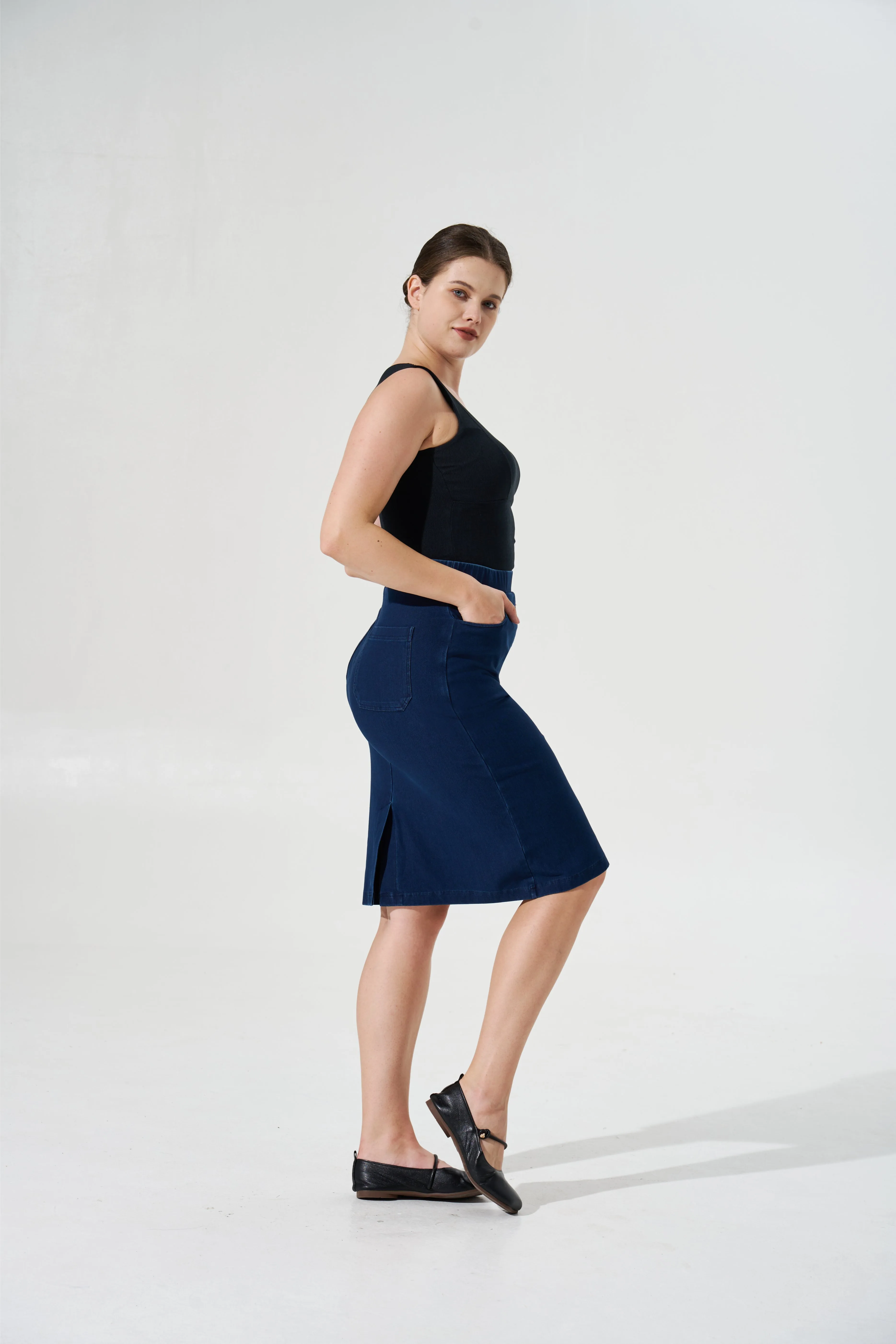 Cooling & Stretchable Denim Skirt With Tummy Control