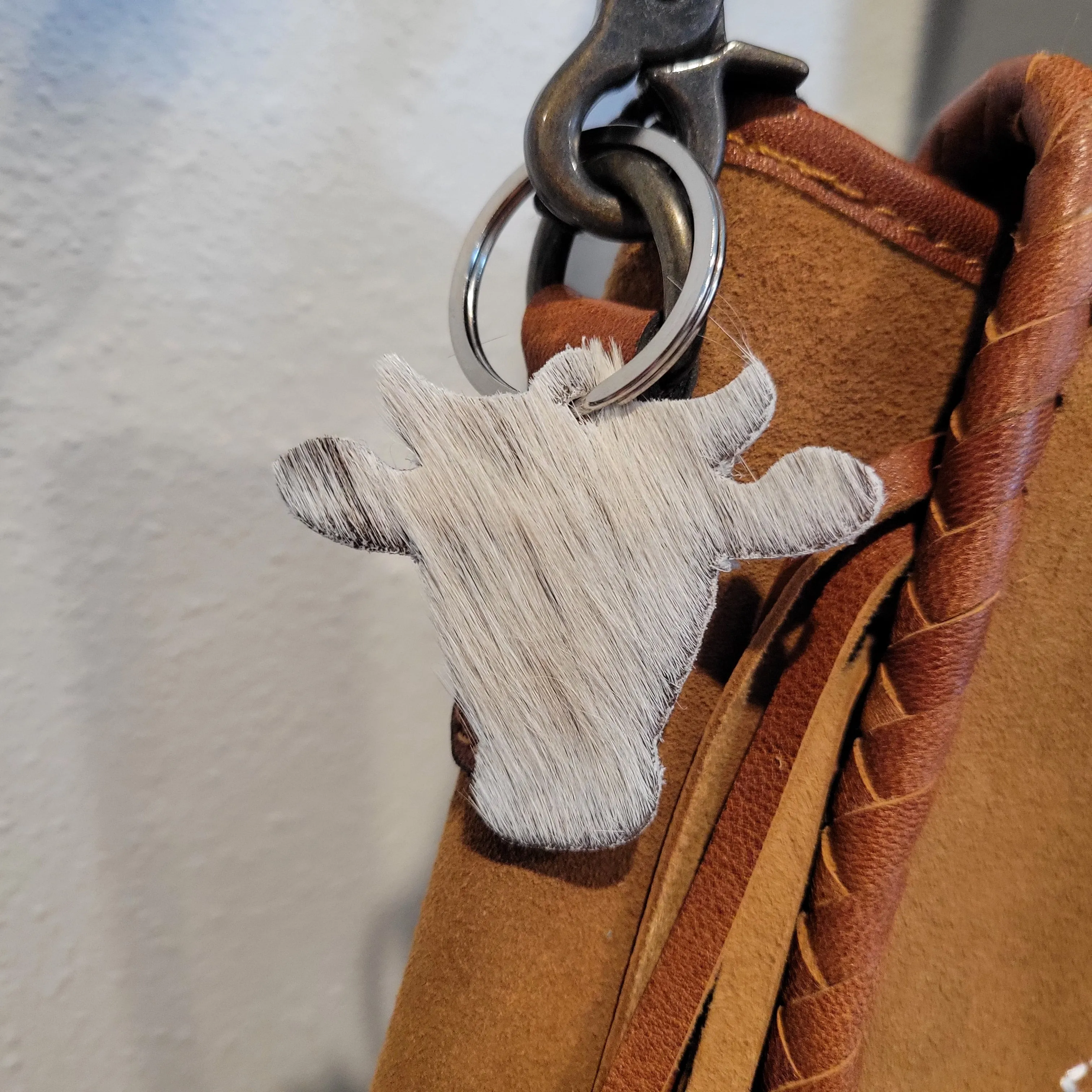 Cowhide Cow Face Keychain