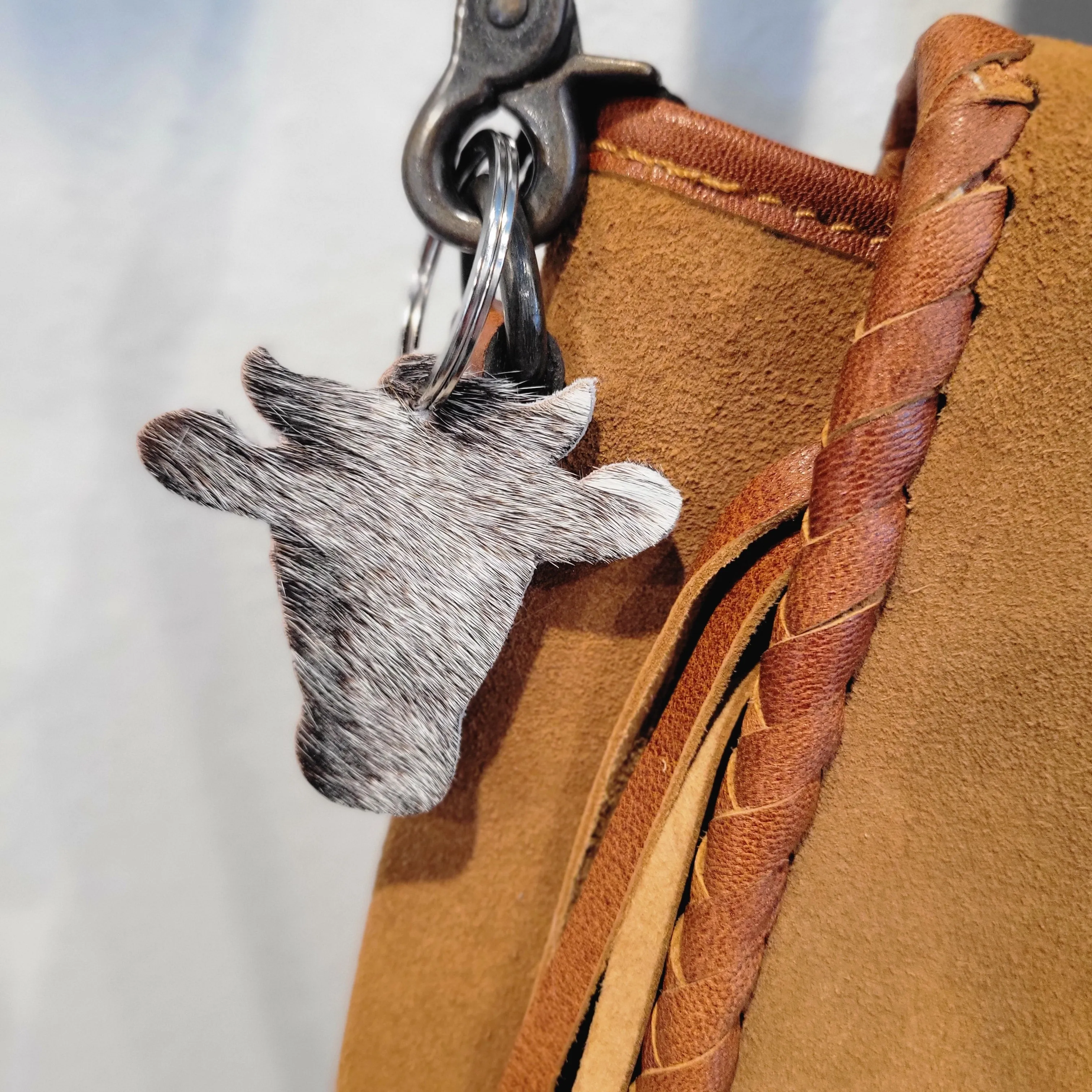 Cowhide Cow Face Keychain