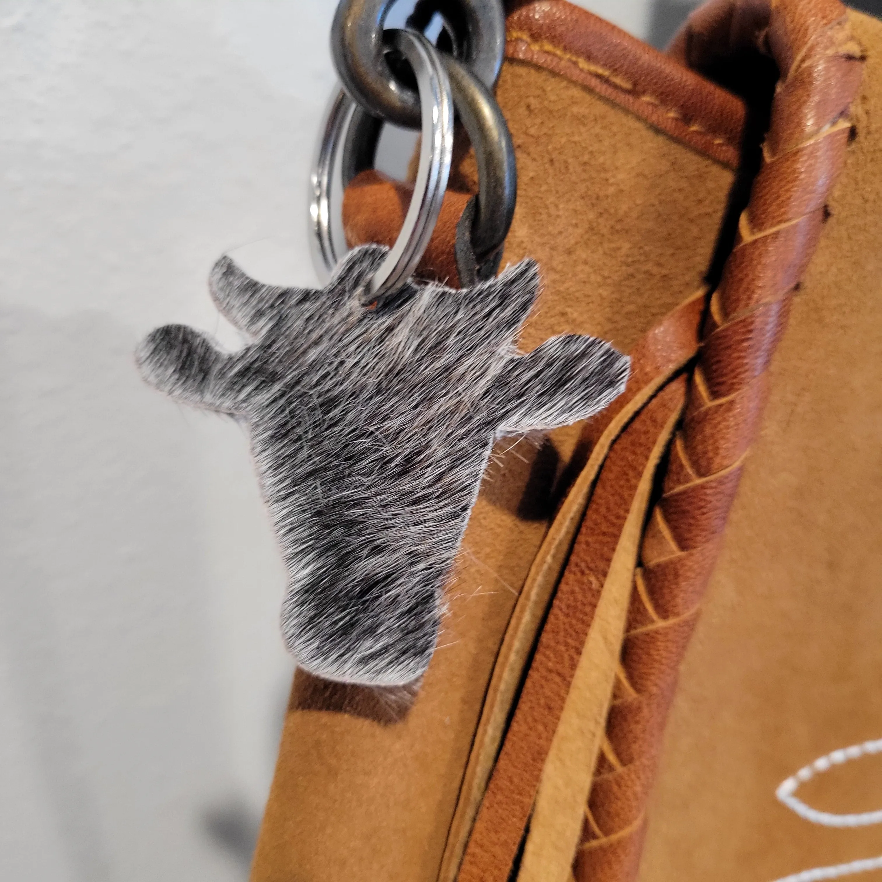 Cowhide Cow Face Keychain
